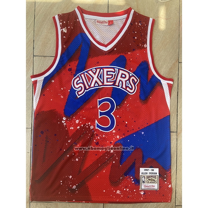 Maglia Philadelphia 76ers Allen Iverson #3 Mitchel & Ness 1997-98 Rosso